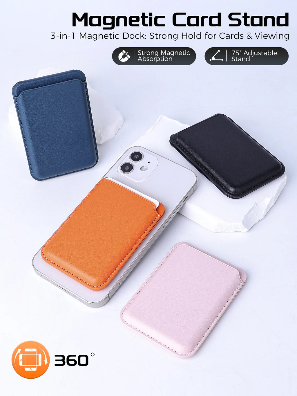 3 in 1 MagSafe Magnetic Leather Card Holder Foldable Phone Stand Wallet Case For iPhone 17 16 15 14 13 12 Pro Max Card Pocket