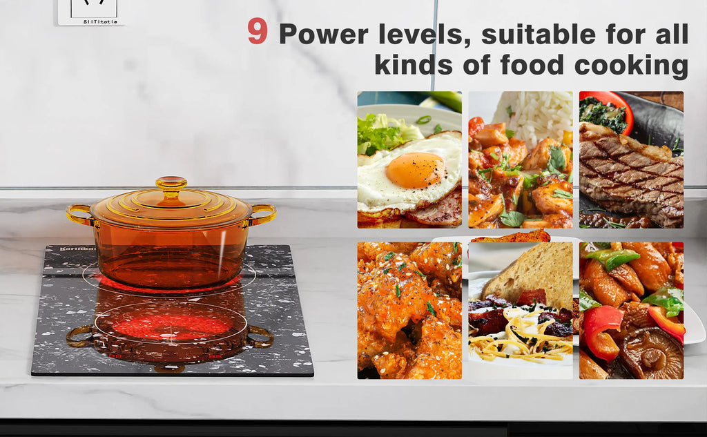 Karinear 2 Burners Electric Cooktop, 120v Plug in Ceramic Cooktop, 12 Inch Countertop & Built-in Electric Stove Top with Child Safety Lock, Timer, Over-Temperature Protection, Sensor Touch Control