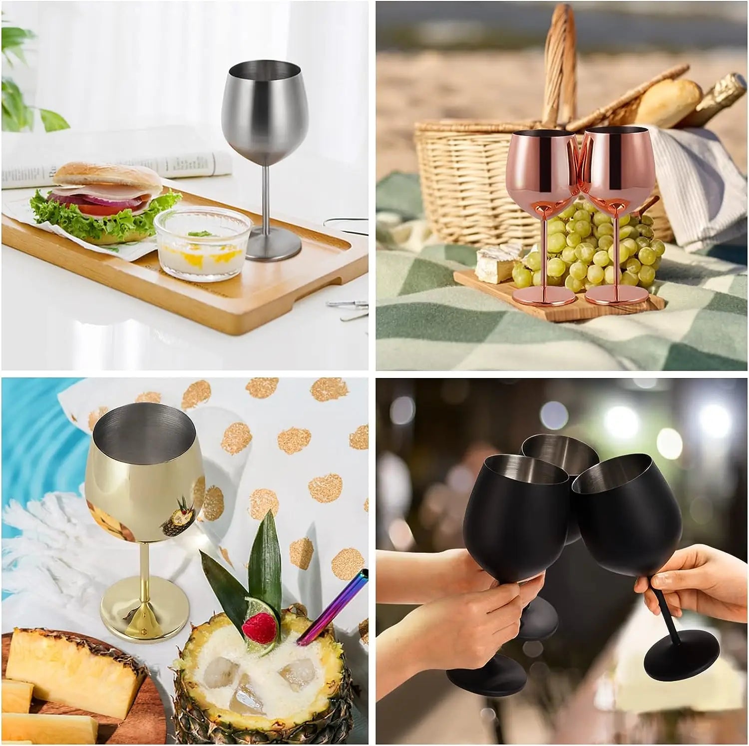 Bulk Order Vintage Style Stainless Steel Lightweight Shatterproof Wine Glass Goblet Wedding Camping for Cocktails Banquets