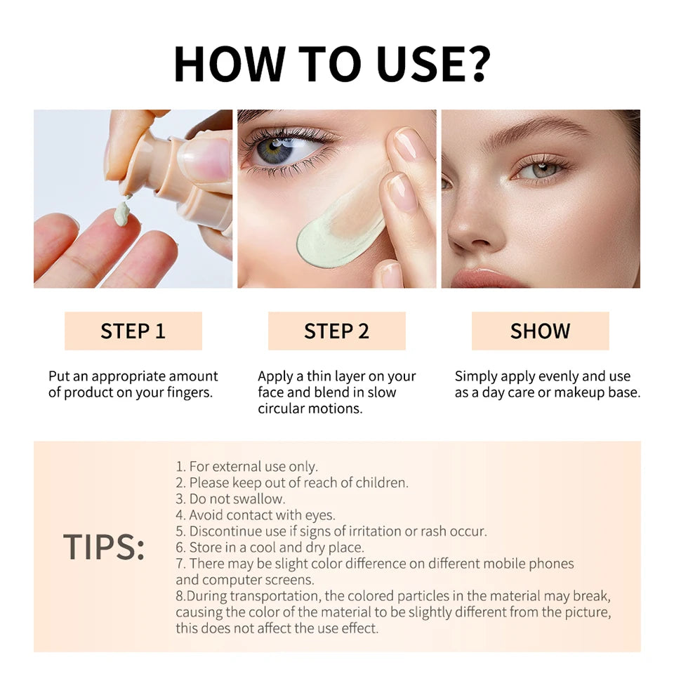 Color Changing Foundation Long-Lasting Makeup Effect Magic Foundation High Coverage Self-Coloring Cc Cream Cosmetics