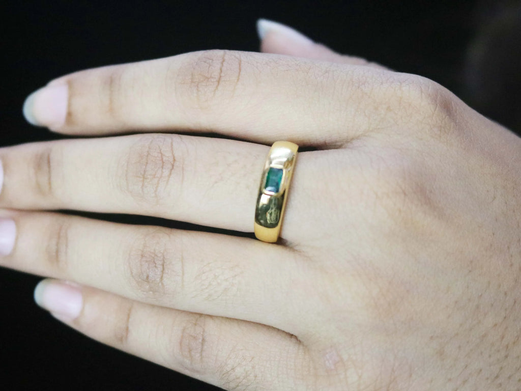 Emerald Quartz Octagon Bezel Set Ring 925 Sterling Silver May Birthstone Jewelry For Women