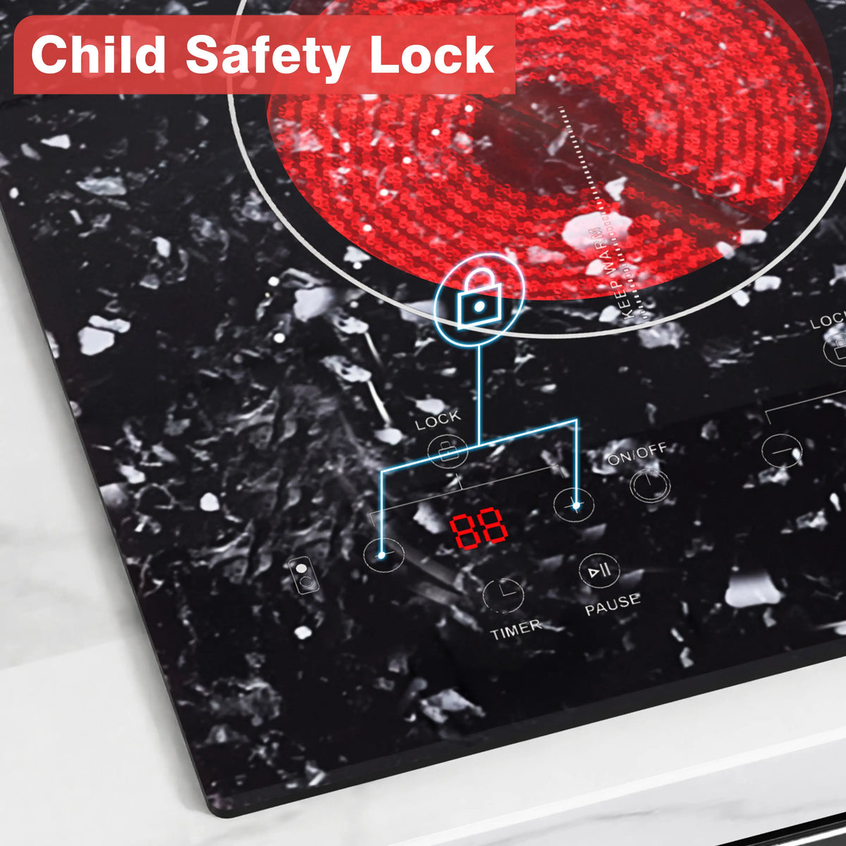 Karinear 2 Burners Electric Cooktop, 120v Plug in Ceramic Cooktop, 12 Inch Countertop & Built-in Electric Stove Top with Child Safety Lock, Timer, Over-Temperature Protection, Sensor Touch Control