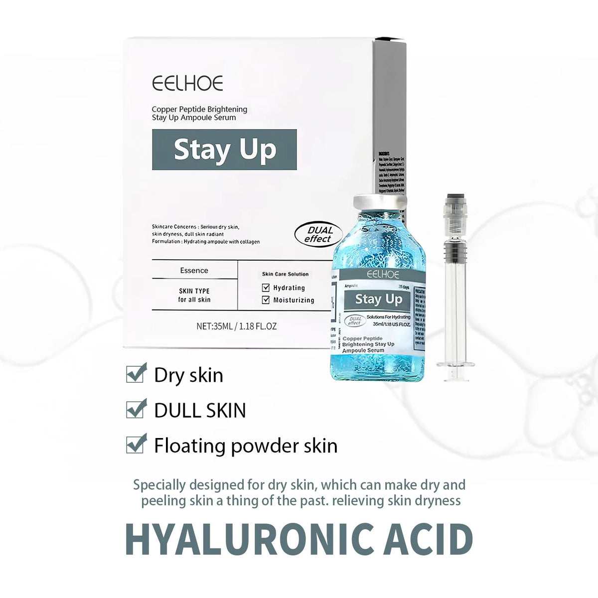 EELHOE Hyaluronic Acid Moisturizing Serum Deep Nourishing Smooth Skin Whitening Brighten Skin Care Products Hydrating Face Serum
