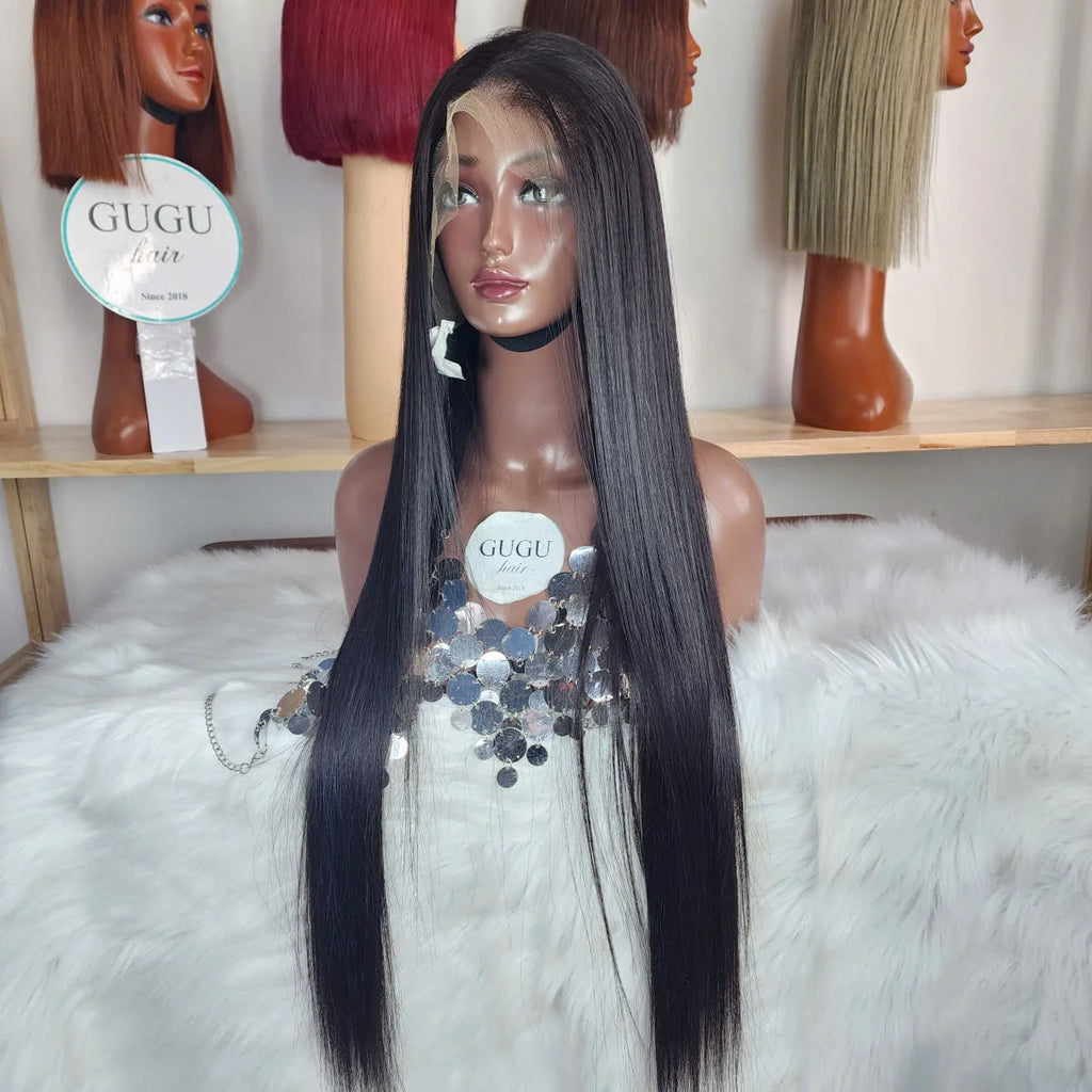 32inch 100% Virgin Vietnamese Natural Color Bone Straight Human Hair Wigs Double Drawn Long Length Small Transparent Lace Front