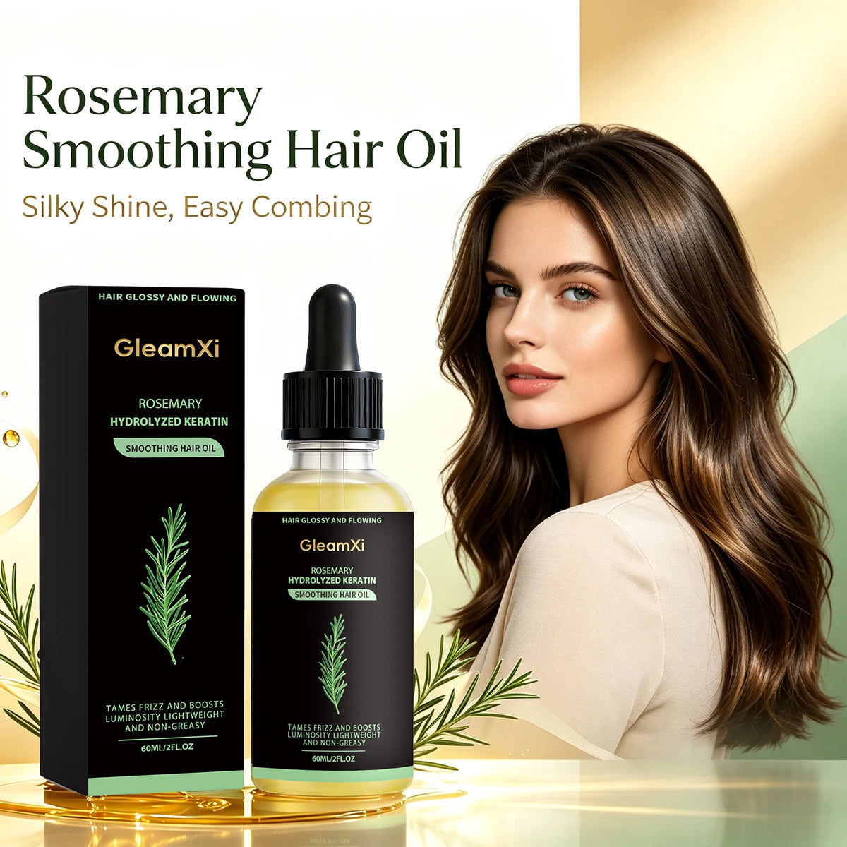 Rosemary Smoothing Hair Oil Hydrolyzed Keratin Botanical Extract Lightweight Moisture Formula Softens Strands Improves Smoothness Nourishing Scalp Hair Care