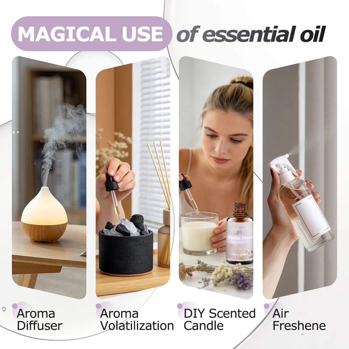 WHITE MUSK Essential Oil, Soft Musk Fragrance Oil for Diffusers, Aromatherapy & DIY Scented Crafts, Clean and Elegant Aroma