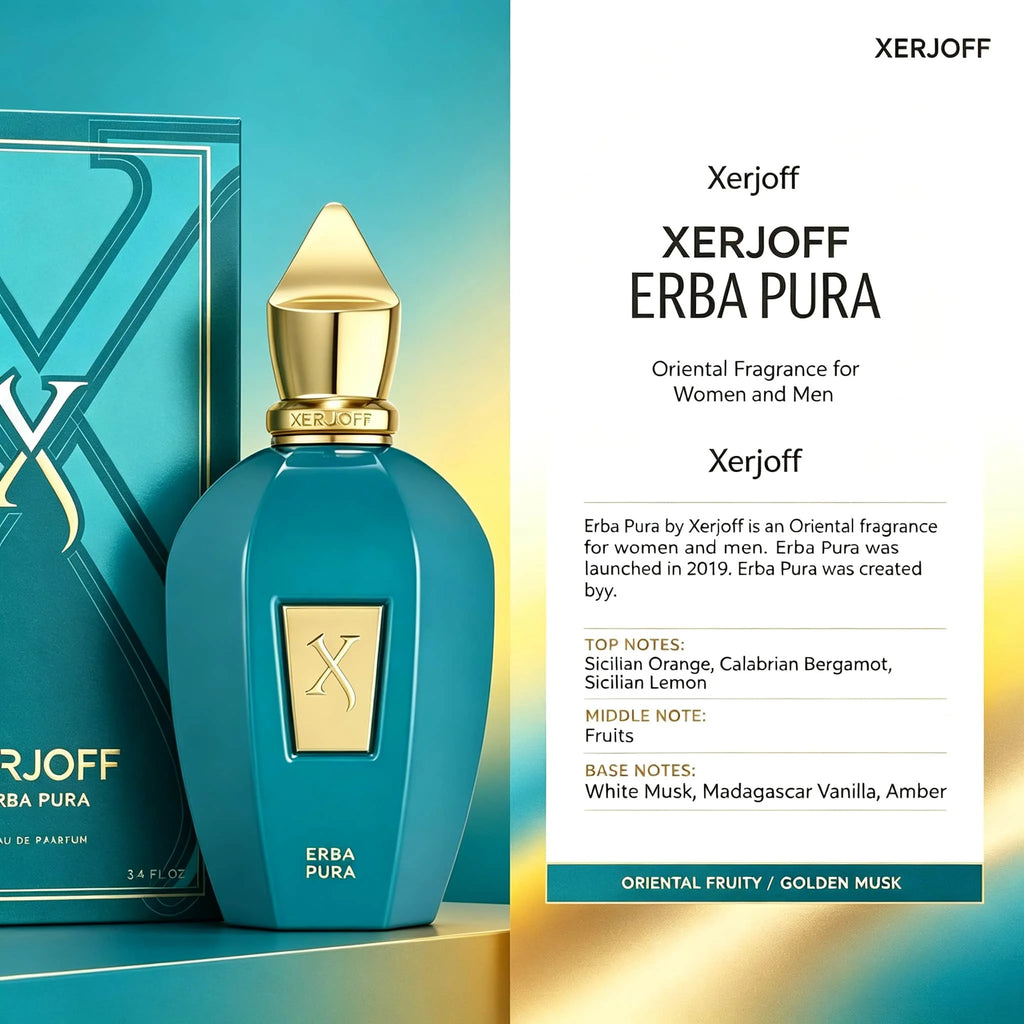Xerjoff Erba Pura Eau De Parfum 3.4 oz 100ml, Fresh Fruity Citrus Notes with Long-Lasting Fragrance for 8-10 Hours, Juicy Fruit Basket with Vibrant Energy | Daily Commuting/Spring/Summer Daily/Vacation Travel