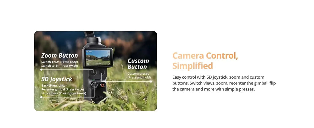 DJI Osmo Pocket 4 Standard Combo Pocket Gimbal Vlog Camera 1'' CMOS 4K/240fps Video 107GB Built-in Storage 3-Axis Stabilization 2x Lossless Zoom 2" Rotatable Screen ActiveTrack