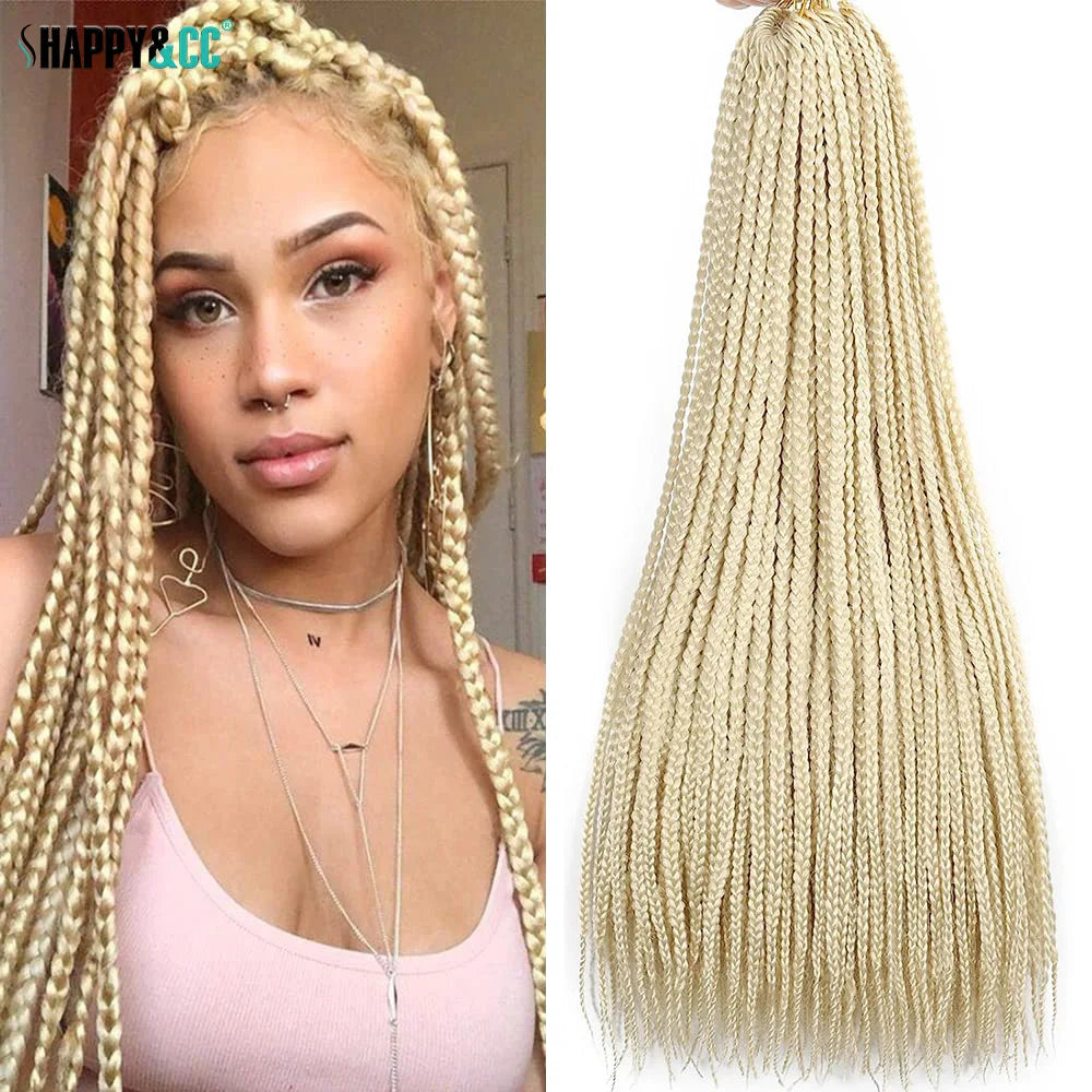White 3X Box Braids Synthetic Crochet Hair 24Inch Crochet Braiding Hair Extensions Goddess Silver Blonde Braid Pre Looped Hair