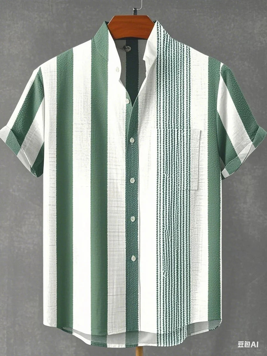Nouvelle chemise à manches courtes à carreaux à rayures verticales pour hommes, chemise décontractée à manches courtes de style