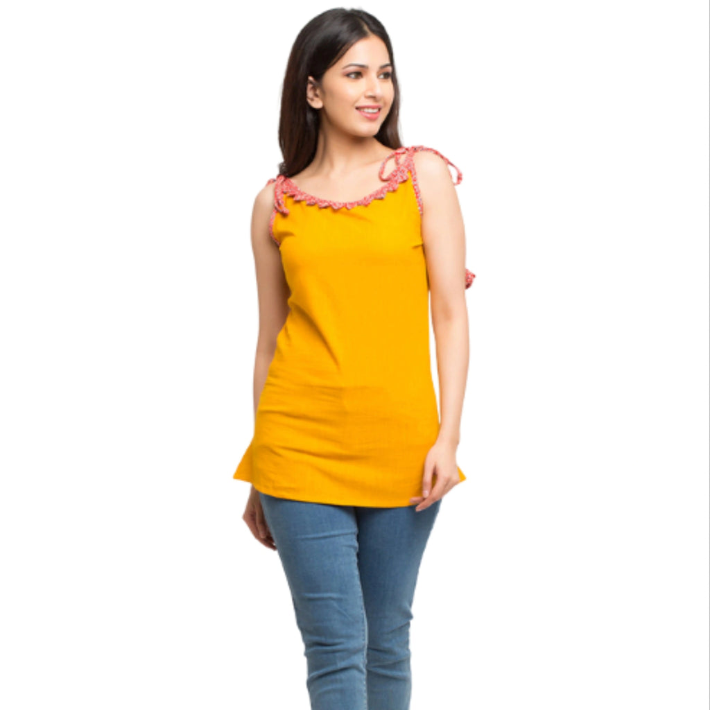 Wholesale Premium Women's Cotton Slub Solid Printed Two Piece Long Set Comfortable Yellow Colour Three Quarter Sleeve O-Neck