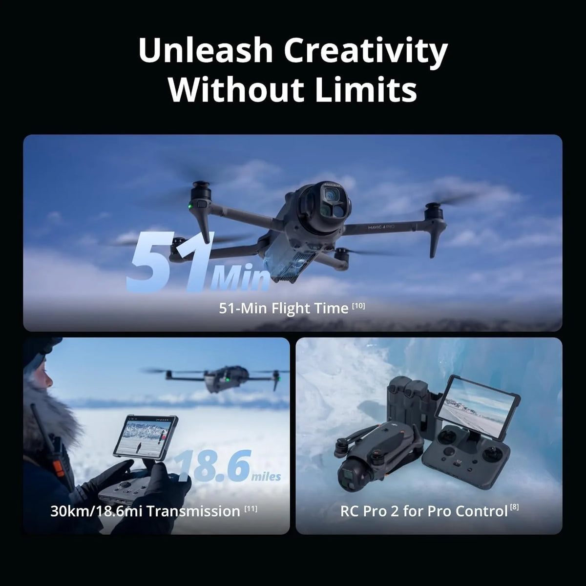 DJI Mavic 4 Pro Drone with DJI RC 2, 100MP 4/3 Hasselblad Camera, Tri-Camera, 30km Transmission, 51min Flight Time