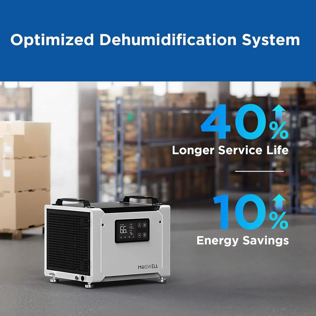 Moiswell 70 Pints Commercial Dehumidifier with Drain Hose | Compact Crawl Space Dehumidifier for Basement Home Auto Defrost