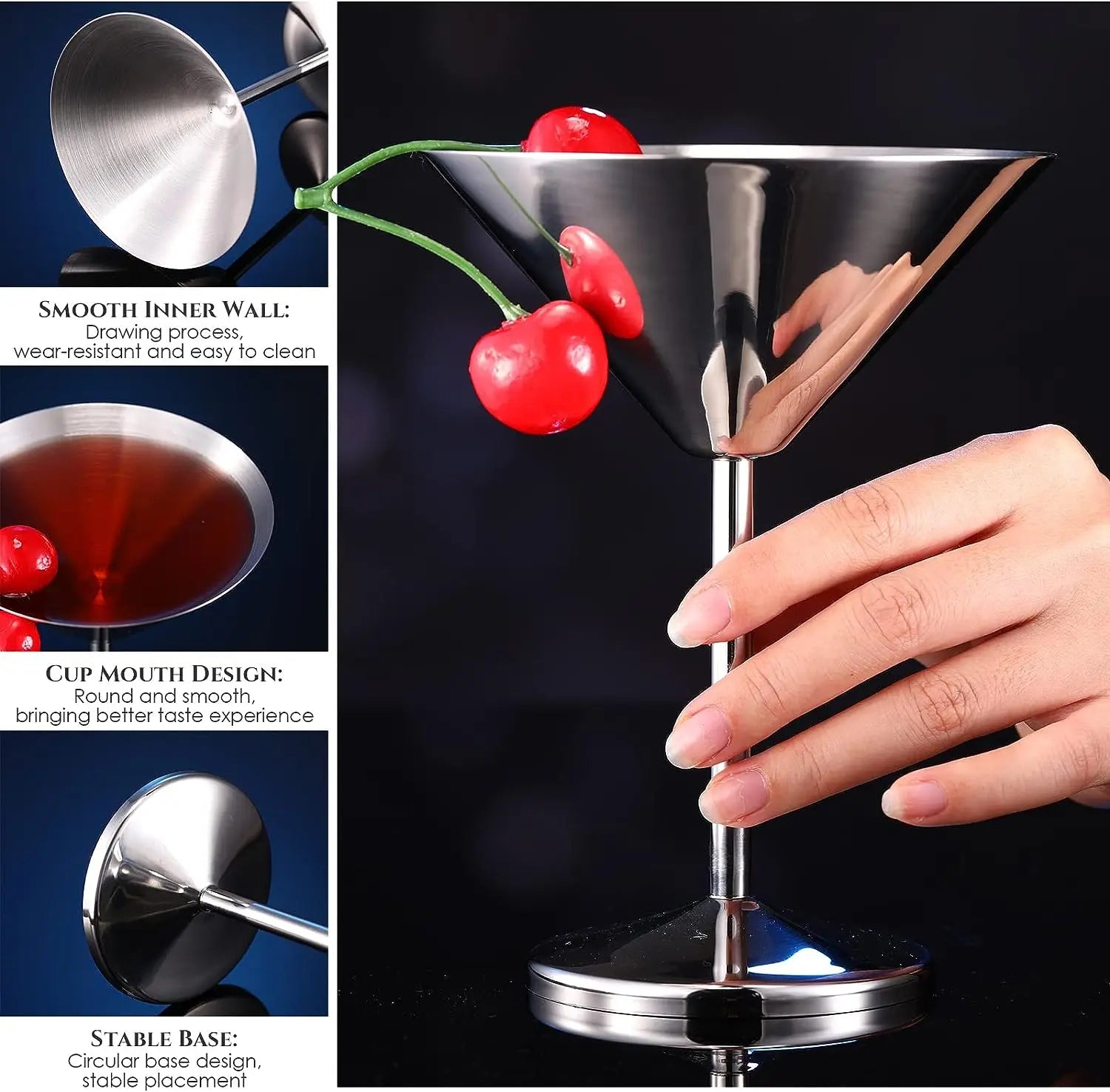 Premium Barware Quality Sale Metal Bar Champagne Glasses Copper Stainless Steel Martini Cocktail Glass Wine Drinking Goblets