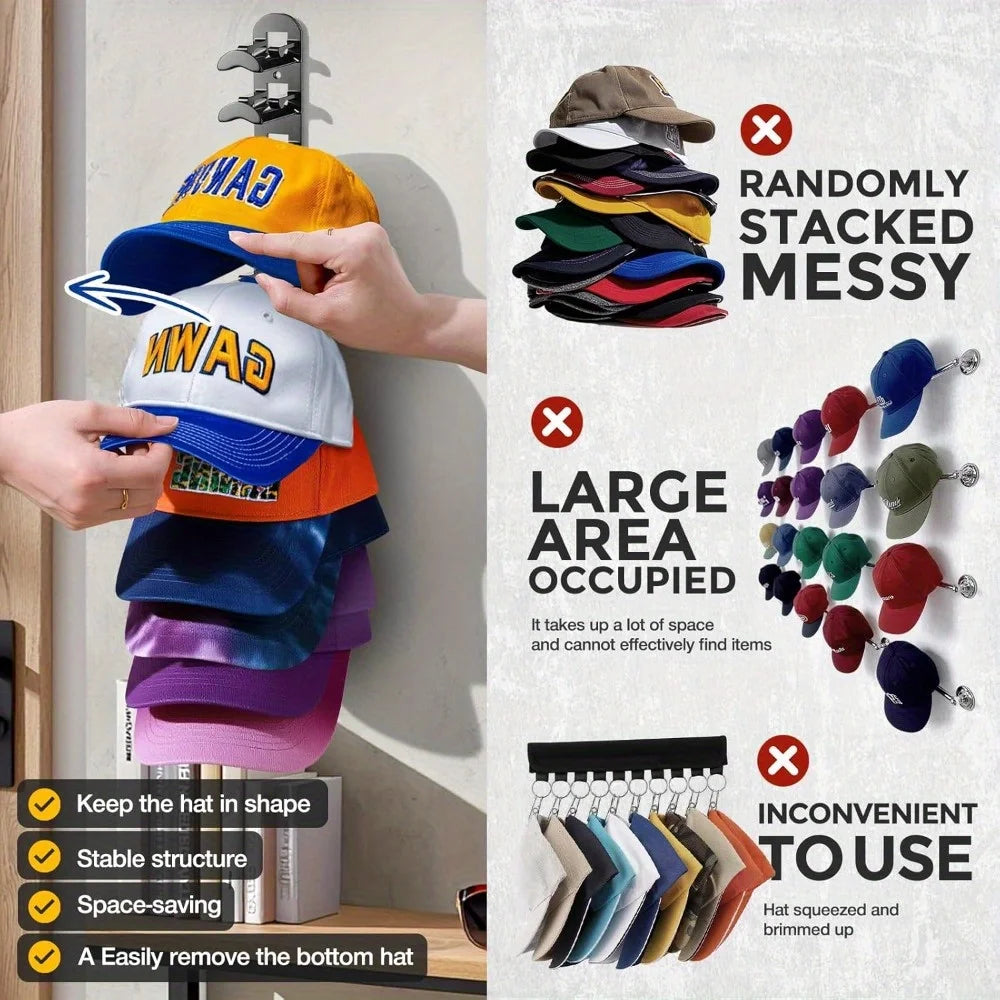 Hat Racks for Baseball Caps, Versatile Adhesive or Wall-Drilled Mounting Hat Rack for Wall, MultiLayer Hat Storage, Durable Plas
