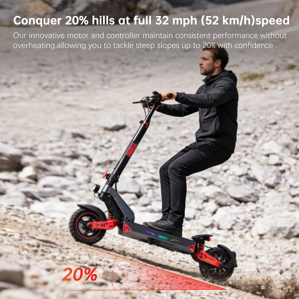 D3 Single Motor Electric Scooter 1200W Peak 32MPH Max Speed 720Wh Premium Lithium Battery 34 Miles Max Range Smart APP Unlocking Disc Brake System Front&Rear Dual Shock Absorbing Arm 10inch Tubeless Tires 4 Riding Modes Folda