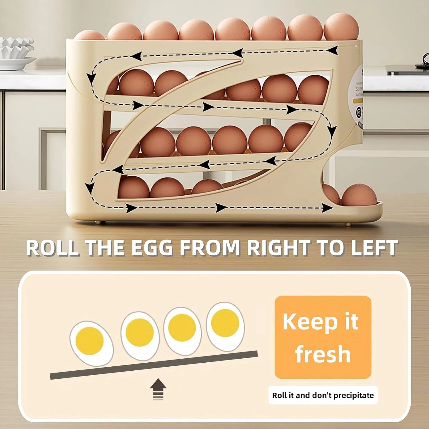 4-Tier Sliding Egg Dispenser, Automatic Rolling Shatterproof Holder For Fridge & Countertop, Easy-Clean, Washable,Space-Saving Refrigerator Side Door Storage Rack For Kitchen Organization,Egg Storage