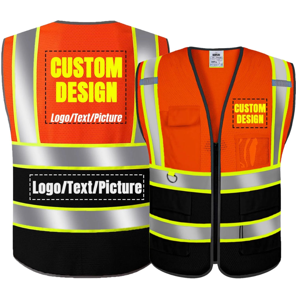Custom Logo Hi-Vis Safety Vest with Reflective Pockets High Visibility Industrial Uniform Workwear for Construction