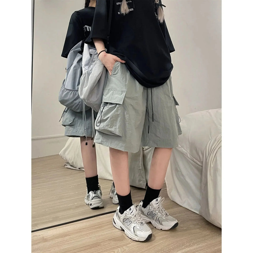 Women High Waist Cargo Shorts American Style Streetwear Summer Wide Leg Pants Fashion Female Big Pocket Loose Shorts