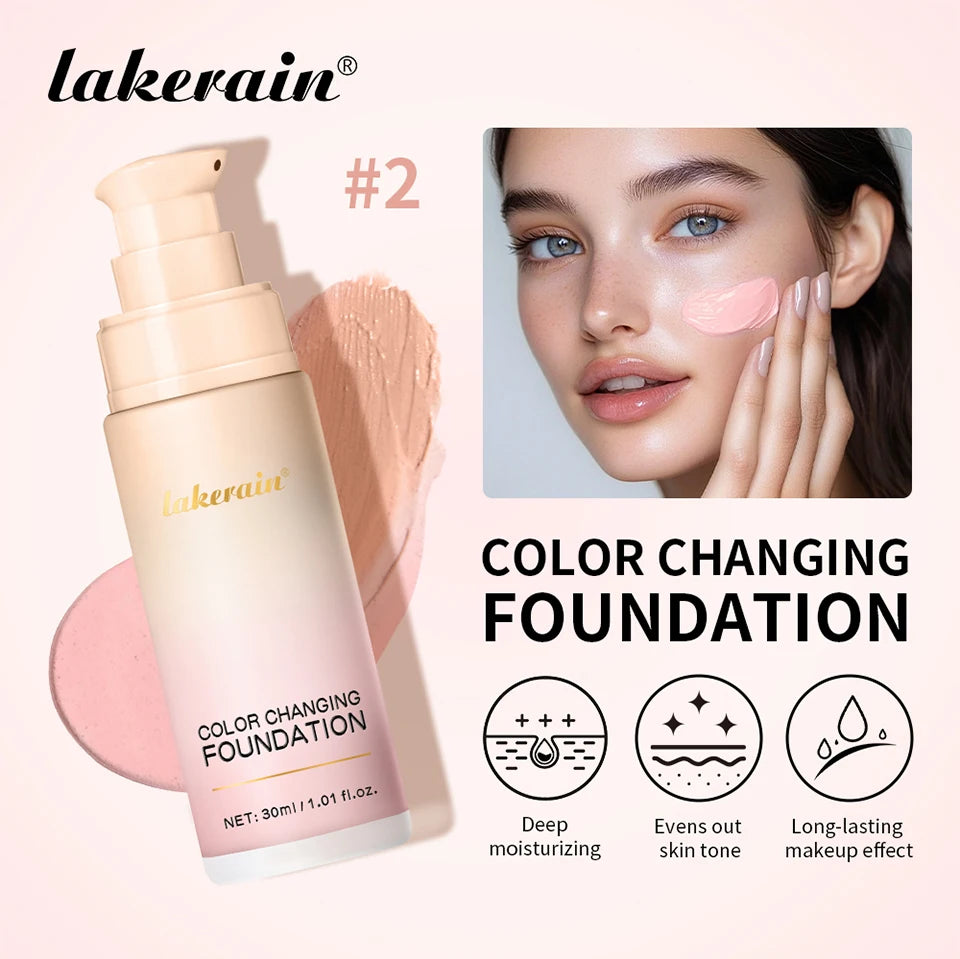 Color Changing Foundation Long-Lasting Makeup Effect Magic Foundation High Coverage Self-Coloring Cc Cream Cosmetics
