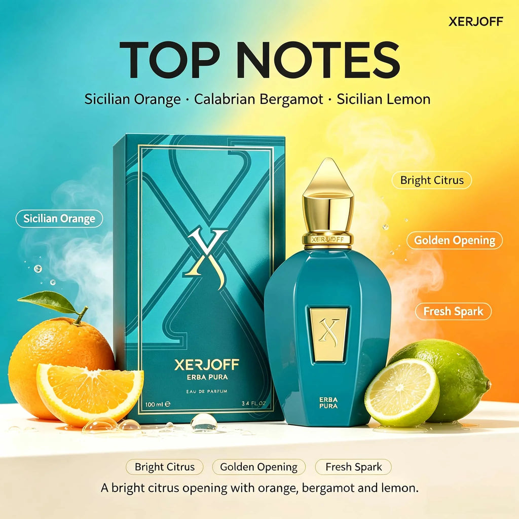 Xerjoff Erba Pura Eau De Parfum 3.4 oz 100ml, Fresh Fruity Citrus Notes with Long-Lasting Fragrance for 8-10 Hours, Juicy Fruit Basket with Vibrant Energy | Daily Commuting/Spring/Summer Daily/Vacation Travel