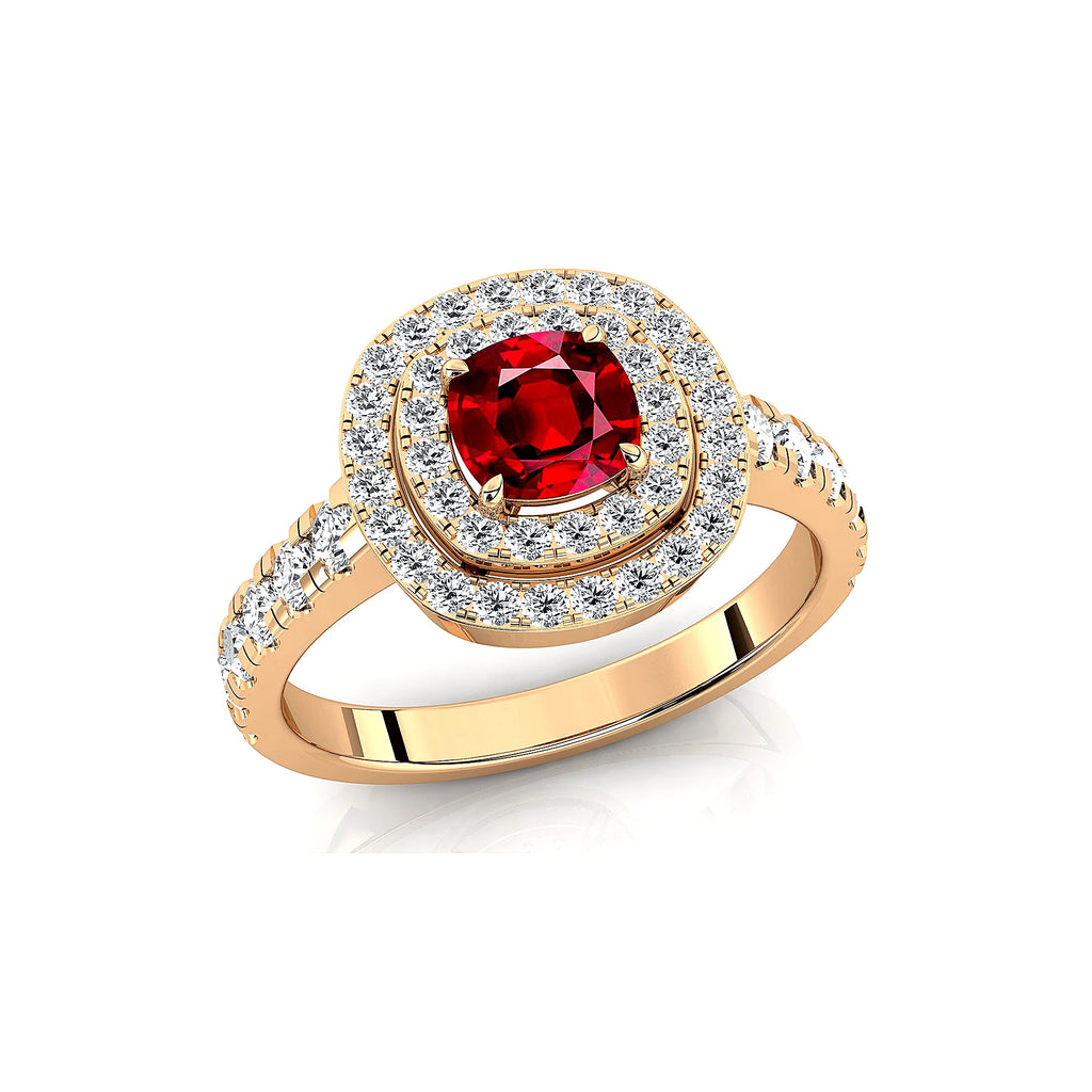 14k Solid Gold Rings Jewelry Rhodium Plated Lab Grown Ruby Gemstone and Real White Diamonds Classic Wedding Ring Fine Jewelry