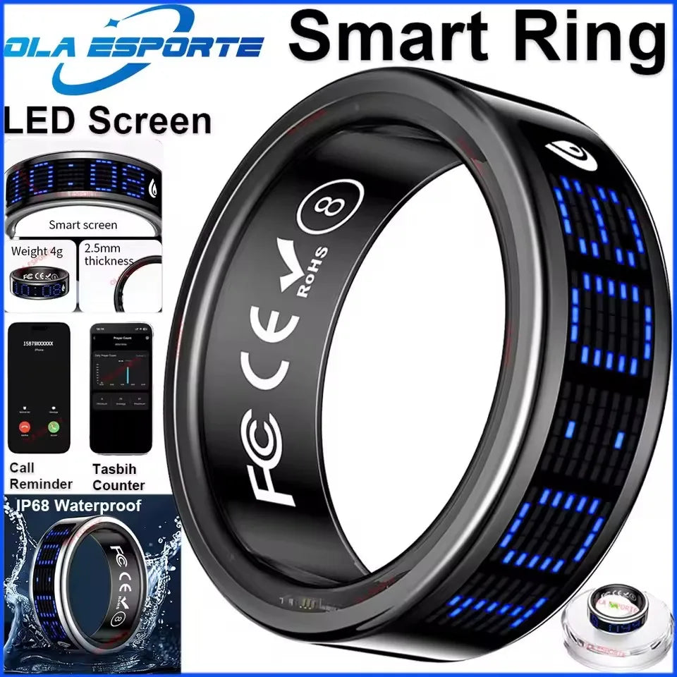 Amoled Screen Smart Ring Display Time Heart Rate Monitoring Blood Preasure Waterproof New SmartRing GPS Tracker Step Counter Control take photo Rings