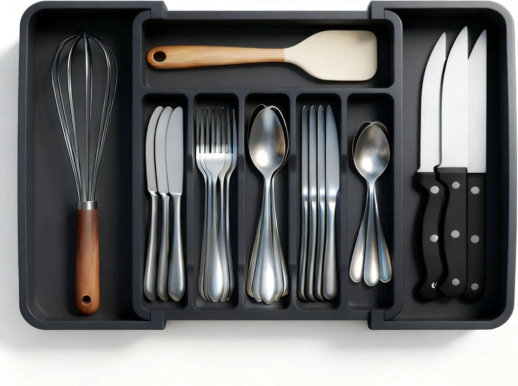 1Pcs Upgradation Adjustable Flatware Tableware Organizer – Plastic Multifunctional Drawer Organizer for Kitchen Counter Utensils