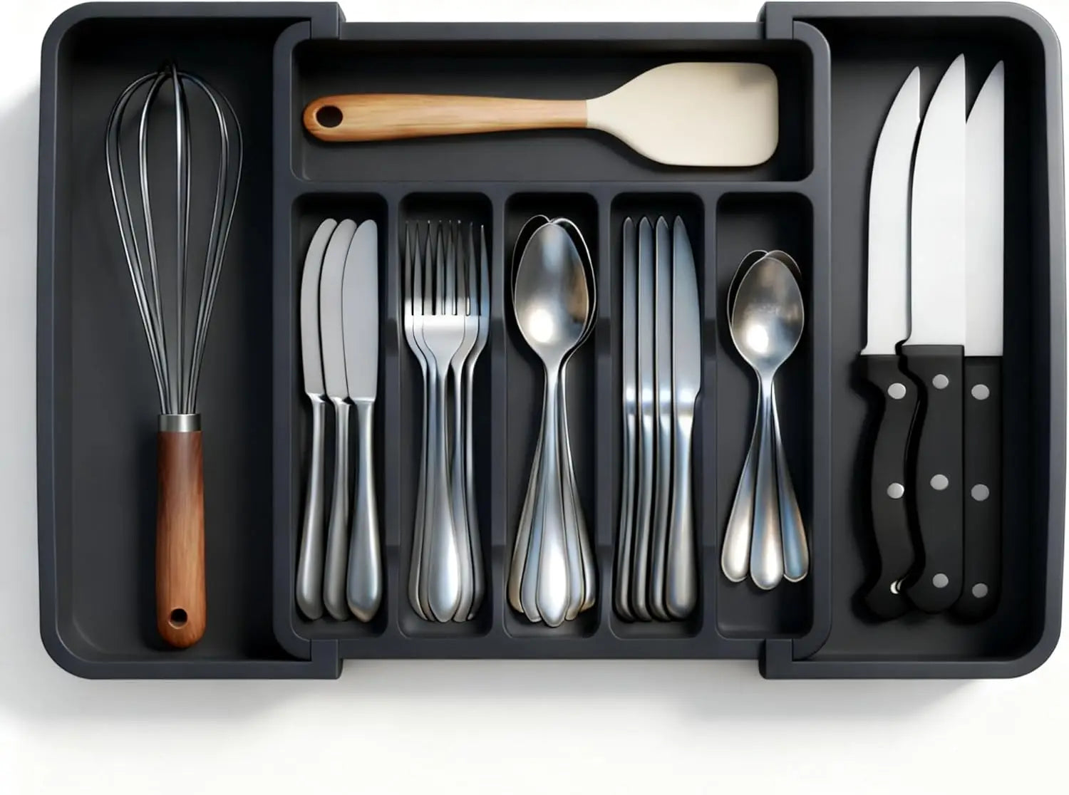 1Pcs Upgradation Adjustable Flatware Tableware Organizer – Plastic Multifunctional Drawer Organizer for Kitchen Counter Utensils