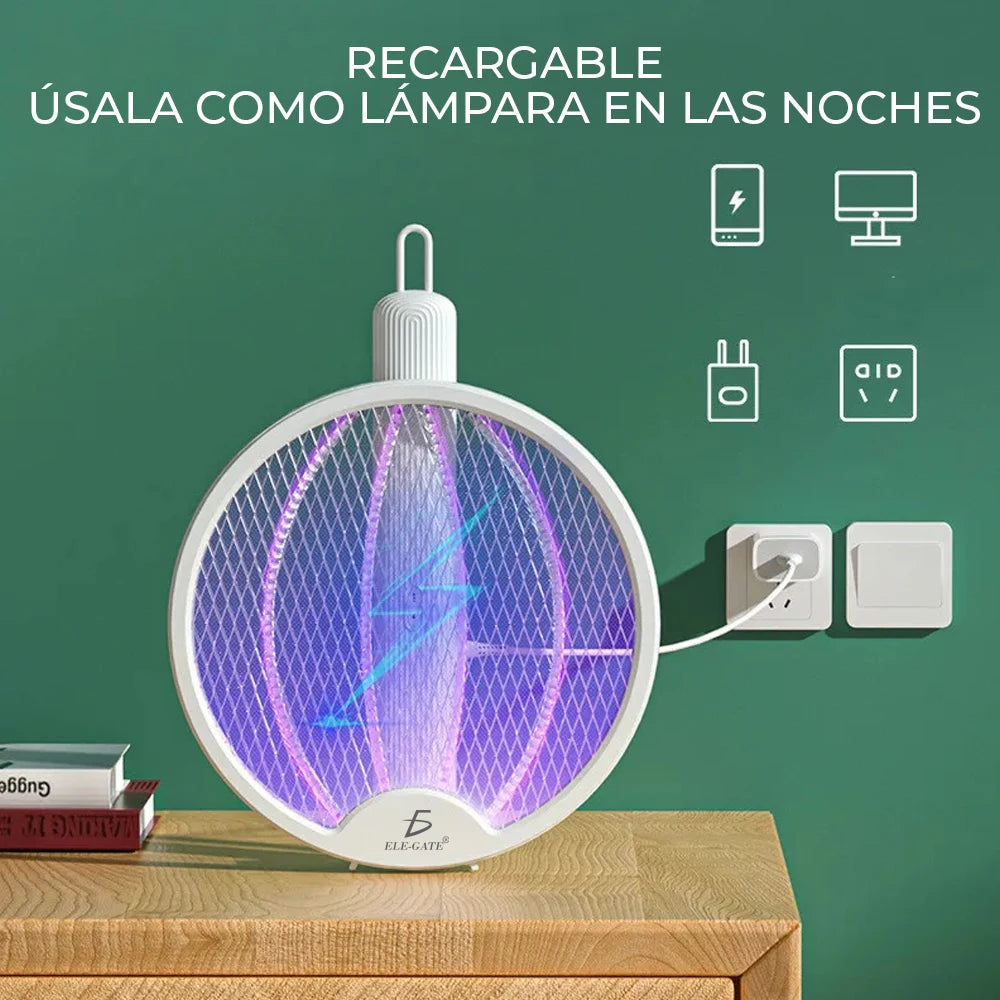 ELE-GATE 2 in 1 Rechargeable UV Light Electric Fly Swatter with Plastic Design Dual Purpose Mosquito Killer