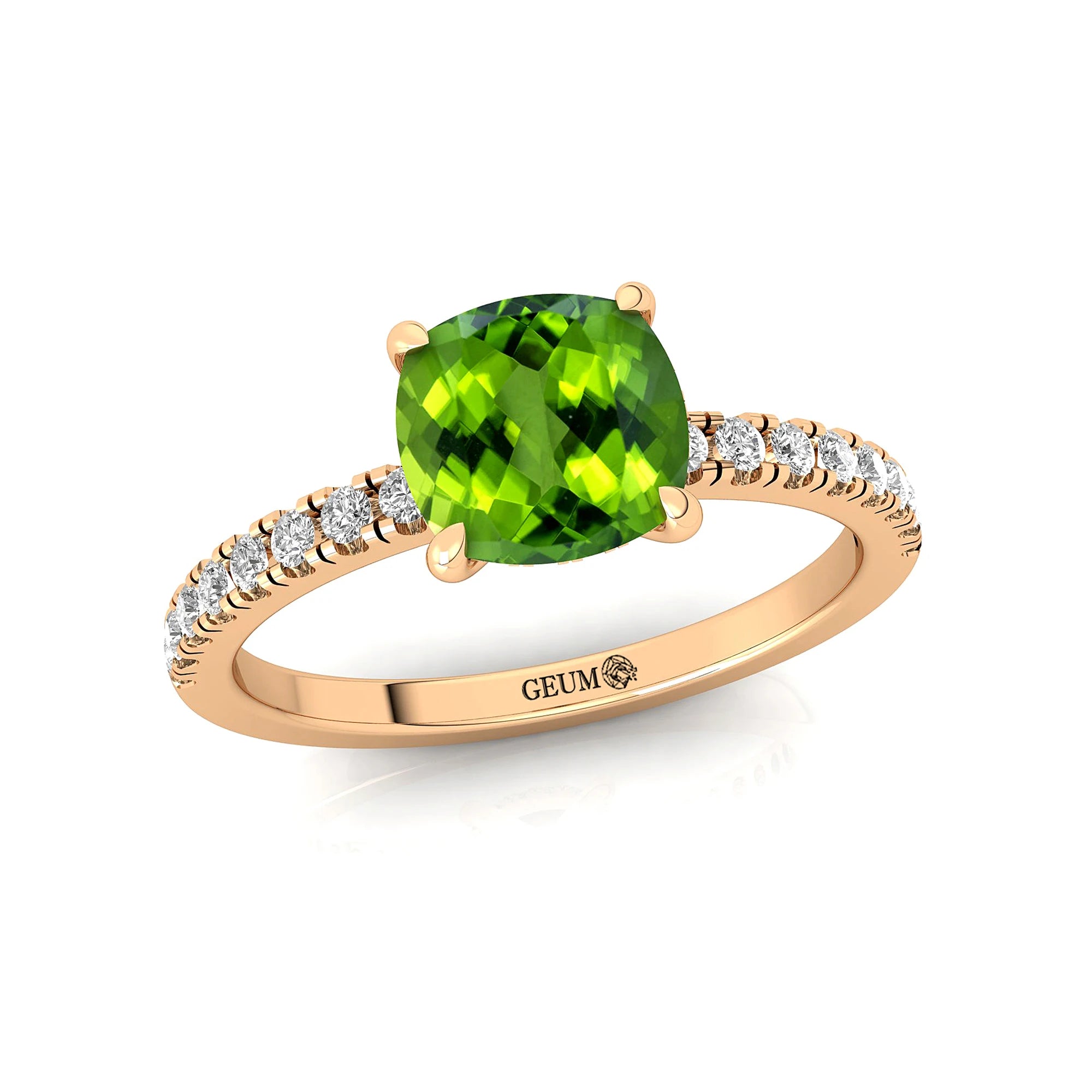 Cushion Cut Natural Green Peridot Gemstone & Real Diamond Cluster Rings in 18K Solid Rose Gold Rings For Engagement OEM