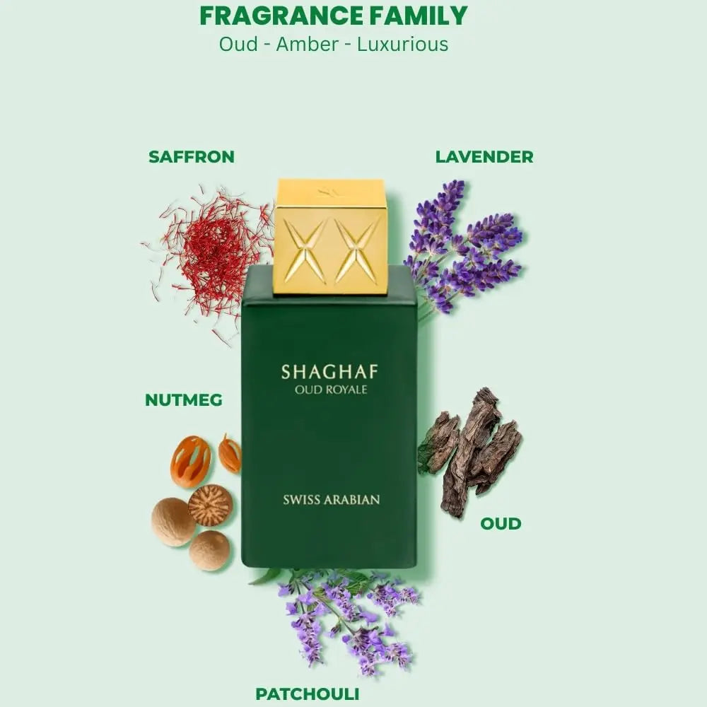 Swiss Arabian Shaghaf Oud Royale Eau De Parfum Spray for Unisex – Royal Oriental Oud, Spicy Saffron & Aromatic Lavender Scent, Long-Lasting Luxury Fragrance, Perfect Gift, 2.5 Fl oz / 75 ml