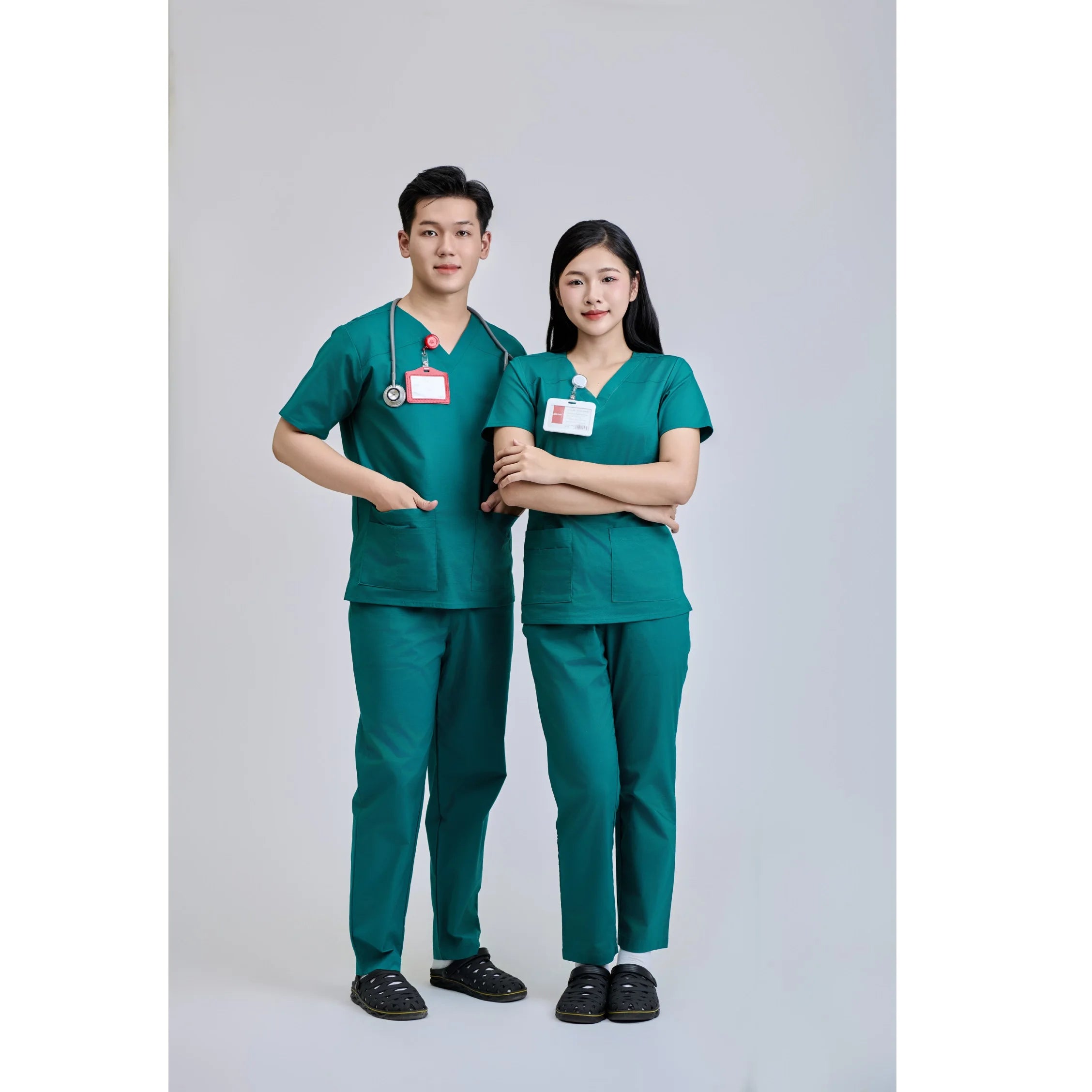 WFX-CVC Fabric FMF Needle Unisex 52% Cotton Doctors 45% Polyester Detection In-Stock Medical Scrub Set 3% Spandex