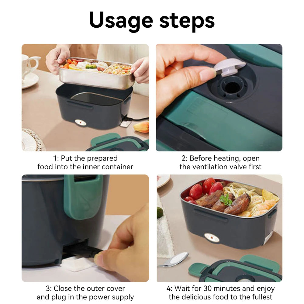 Electric Lunch Box Portable Food Heater Stainless Steel Inner Pot Food Container For Office Outdoor Camping Bento Picnic