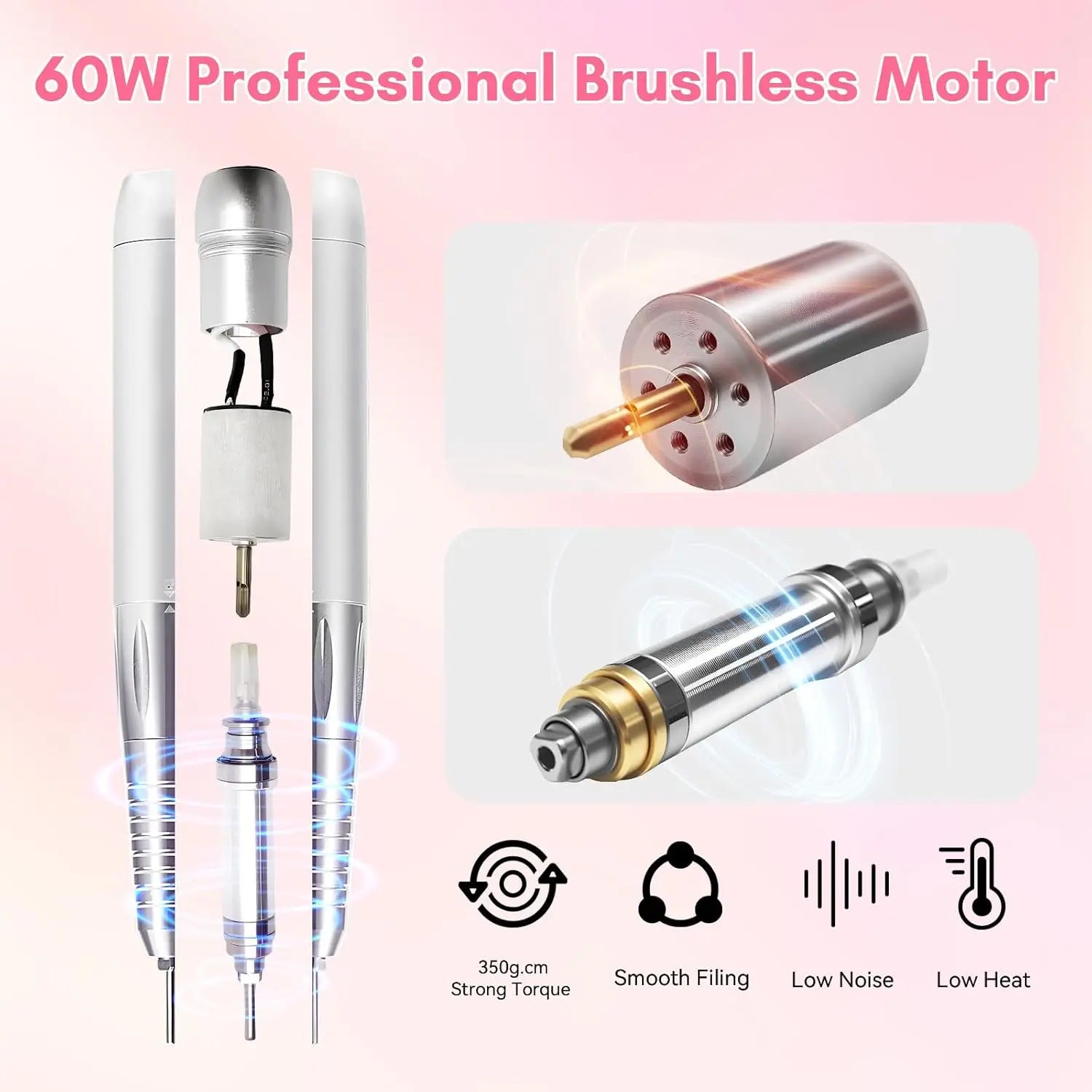 Professional Nail Drill, Nouvella 35000RPM Electric Nail Filer Machine with Coreless Motor Rechargeable Efile for Nails Gel