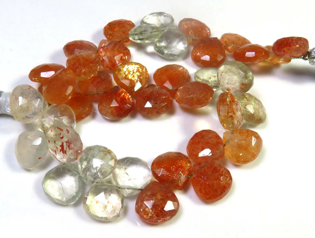 High Quality Natural Orange Sunstone Heart Shape Faceted Beads 7-9.5mm 7.5" Strand African Brilliant Cut Color Play Loose CNAS