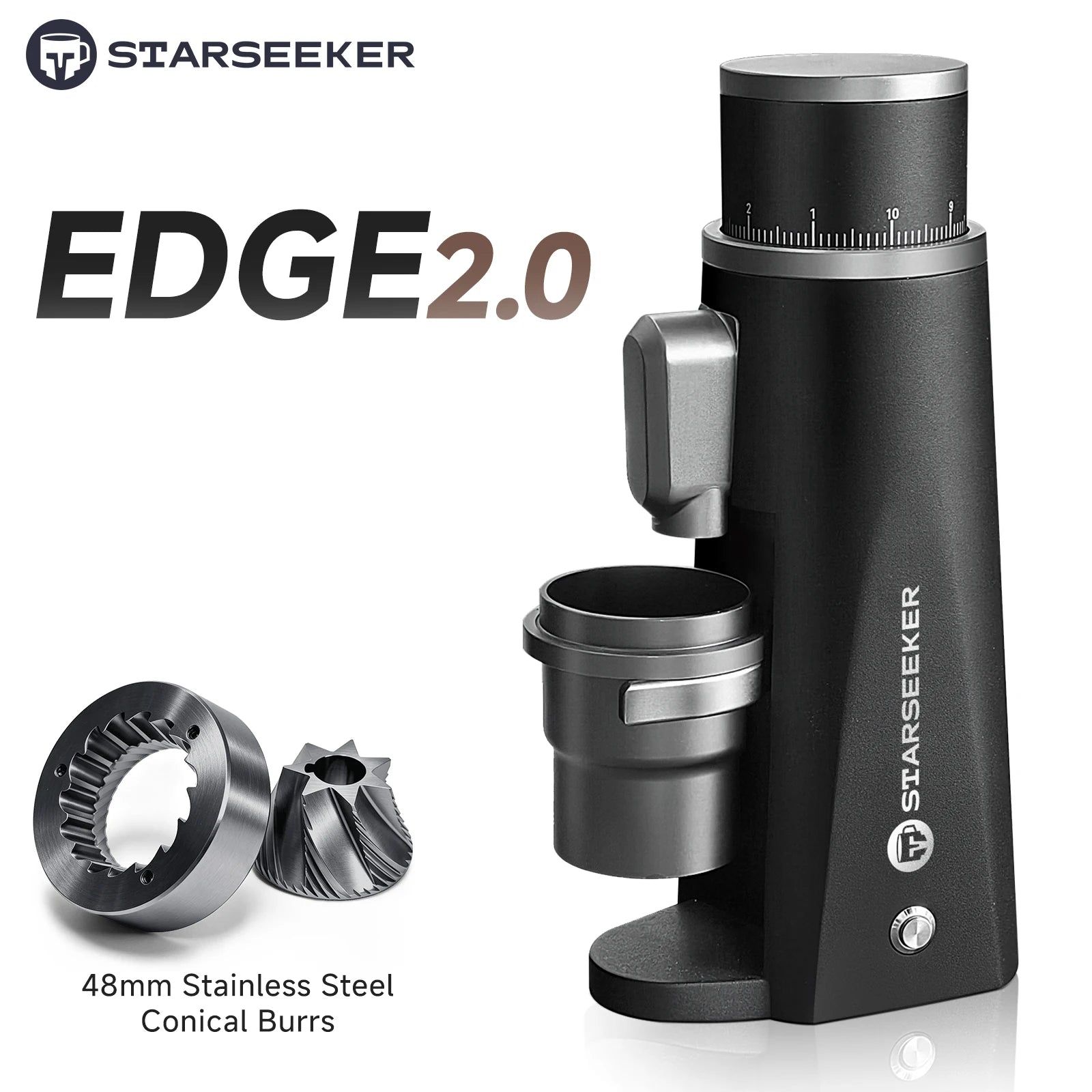 STARSEEKER EDGE Titanium Burr Coffee Grinder 48MM Espresso Burrs Stepless Fineness Adjustment Electric Coffee Grinders Black