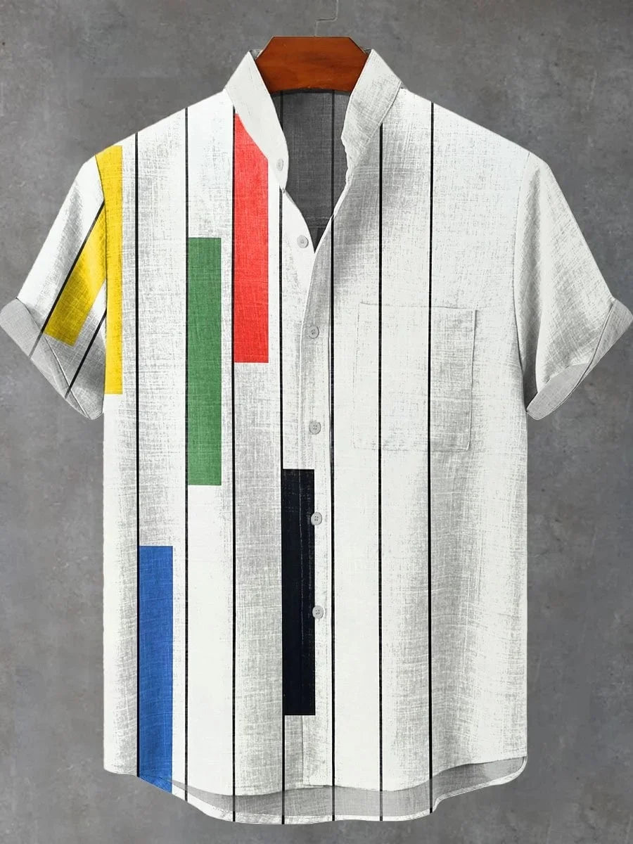 Nouvelle chemise à manches courtes à carreaux à rayures verticales pour hommes, chemise décontractée à manches courtes de style