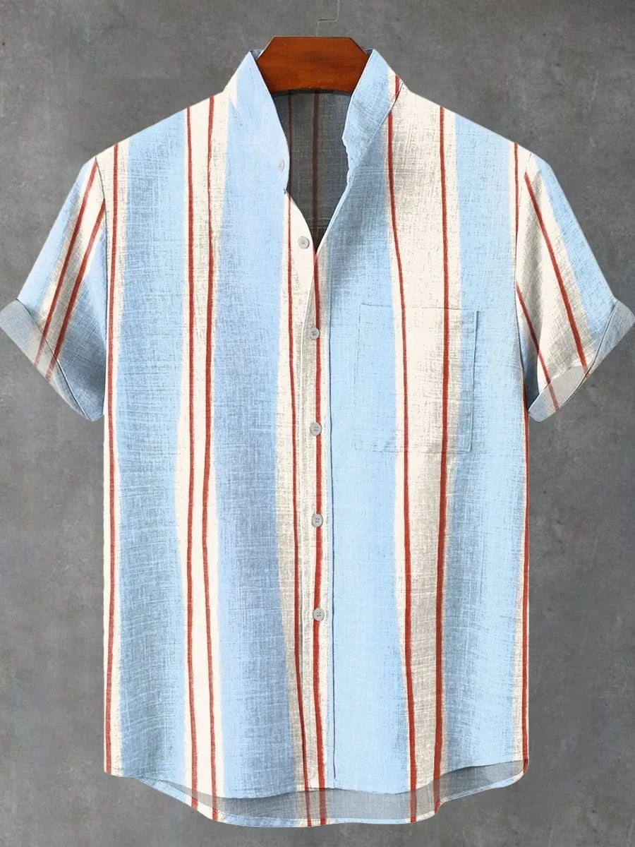 Nouvelle chemise à manches courtes à carreaux à rayures verticales pour hommes, chemise décontractée à manches courtes de style