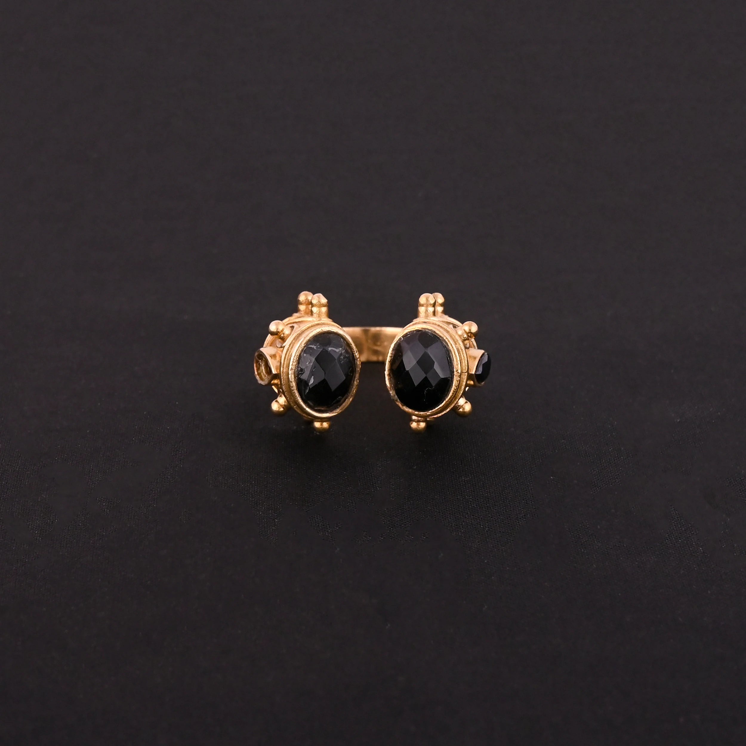 LUXVORY Gold Plated Brass Trendy Fashion Ring with Black Onyx for Women-Any Occasion