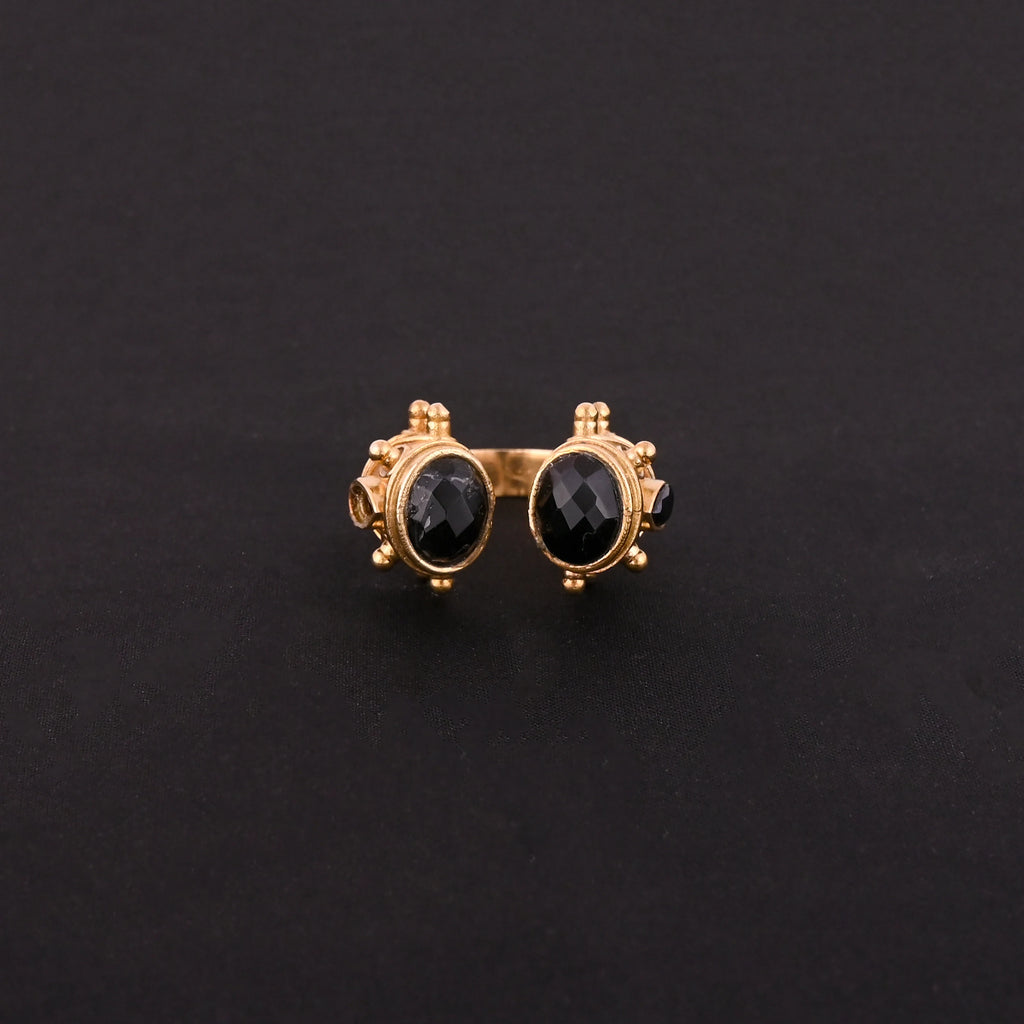 LUXVORY Gold Plated Brass Trendy Fashion Ring with Black Onyx for Women-Any Occasion