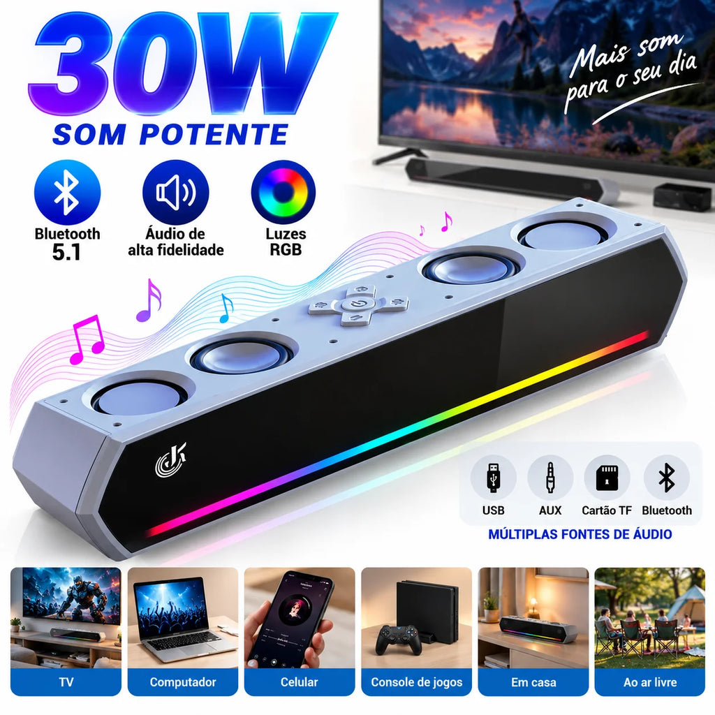 Caixa De Som Para TV Com Bluetooth 30W E 4 Alto-falantes Ideal Para PC Notebook Computador E Jogos