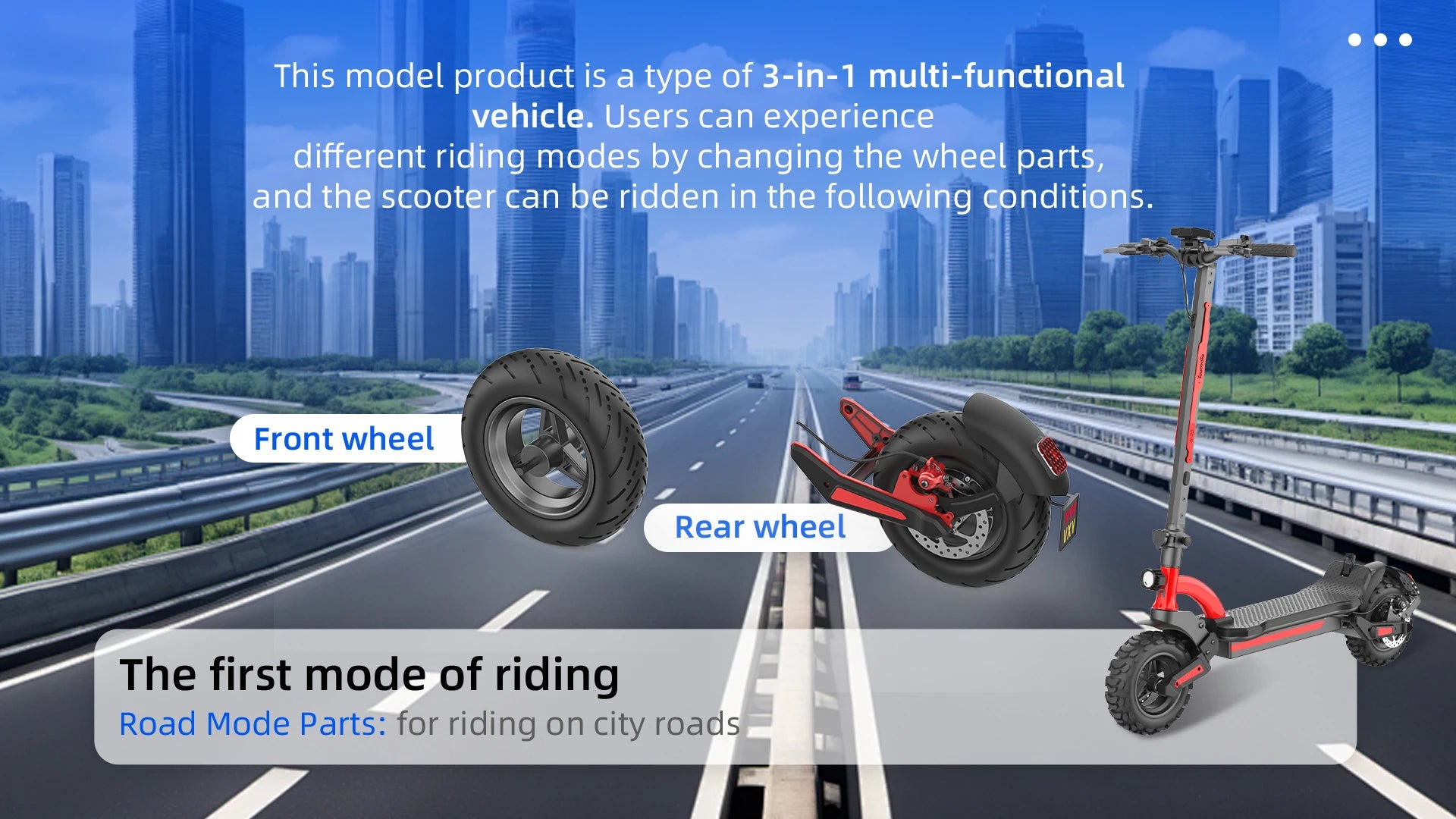 3-in-1(All-Terrain mode+Road mode+Ski mode) Snow Scooter 2000W 48V20Ah Snow Sled E-Scooter Sleigh Wheel Electric Scooter
