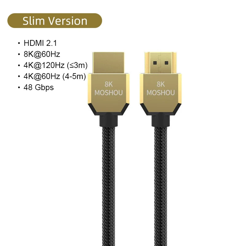 MOSHOU HDMI 2.1 Cable 8K 60Hz 4K 120Hz 48Gbps HDMI Splitter Cables EARC HDR10+ Video Cable HDMI2.1 for TV Box PS5