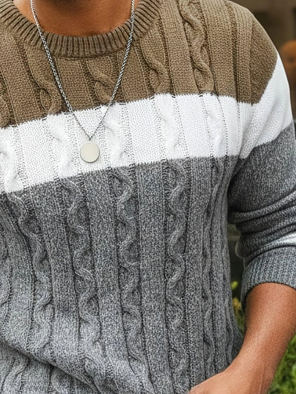 New Autumn And Winter Men's Contrasting Color Round Neck Pullover Loose Sweater Trendy Casual Warm Knit Comfortable Base Sweater