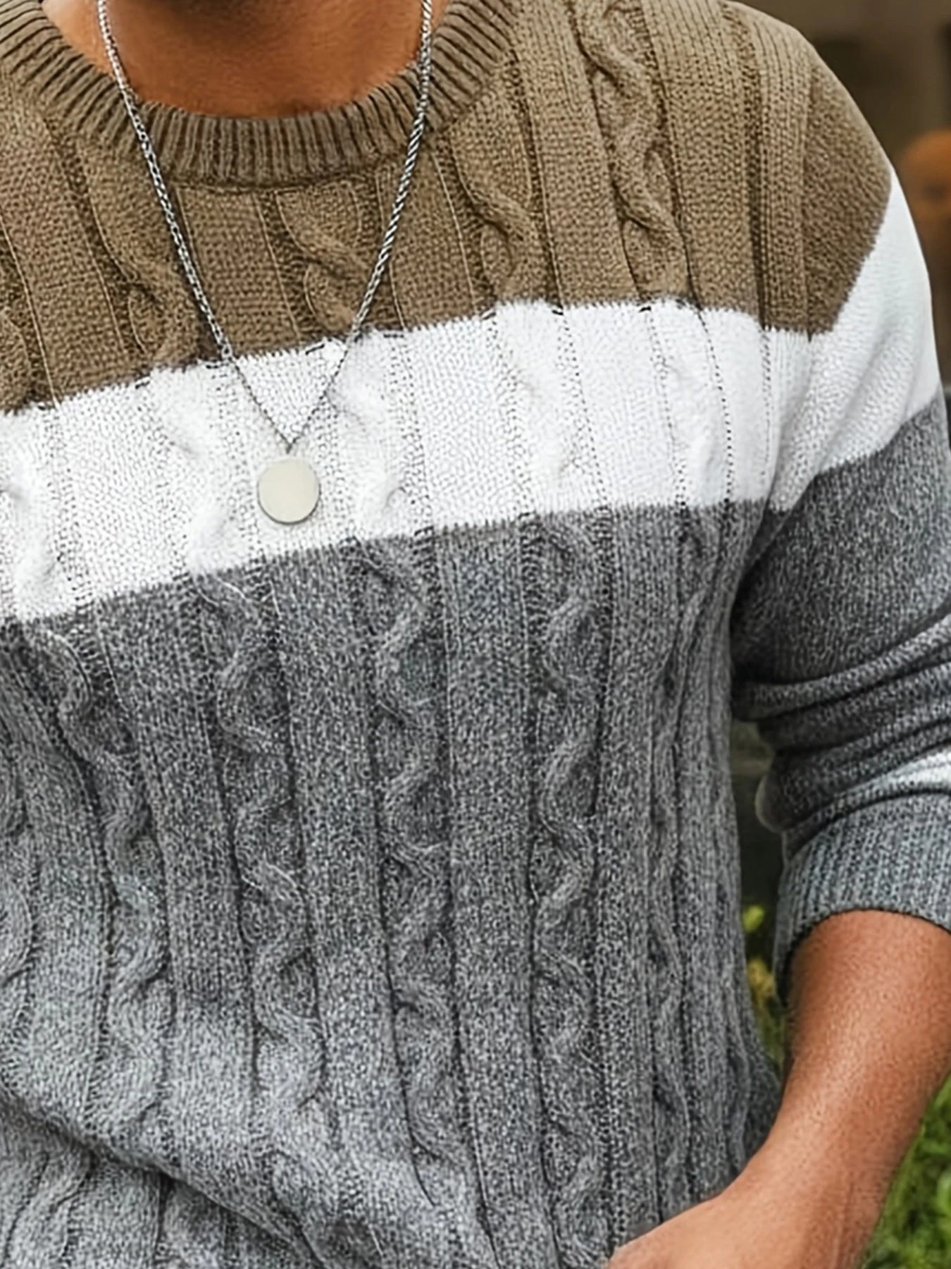 New Autumn And Winter Men's Contrasting Color Round Neck Pullover Loose Sweater Trendy Casual Warm Knit Comfortable Base Sweater