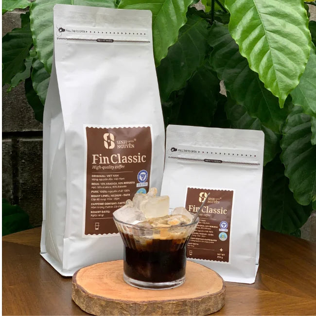 Sinh Nguyen FIN CLASSIC Premium Sweet Medium Roast Whole Bean Coffee Blend Vietnam Robusta Arabica Beans Bulk Wholesale OEM Bag