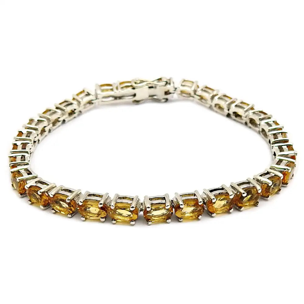 Fine Hip Hop Bohemian Jewelry With Yellow Citrine Gemstone 925 Silver Prong Set Gemstone Bracelet In Oval Cut For Men & Women