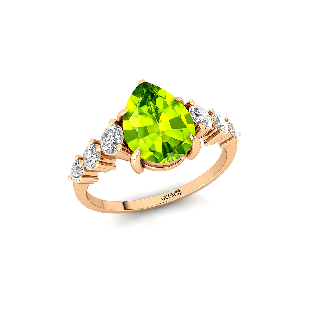 Luxurious Women's Jewelry Gift 18k Pure Gold Rhodium Plated 1.4ct Natural Peridot Gemstone Genuine IGI Certified 6-Diamond Rings