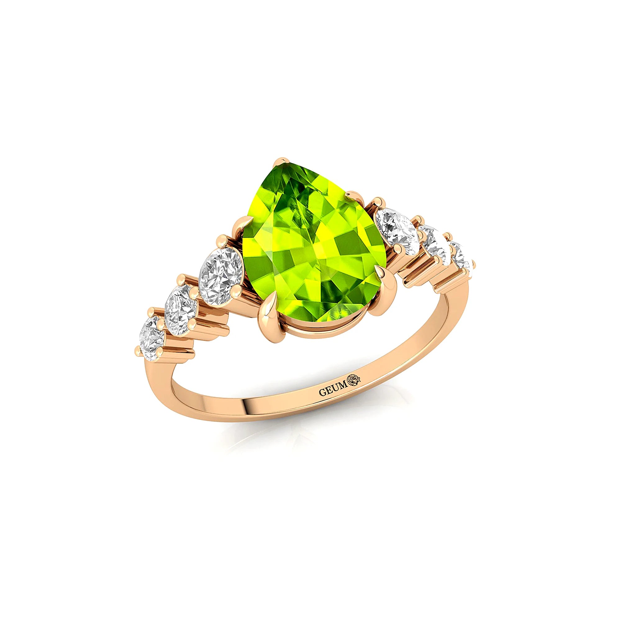 Luxurious Women's Jewelry Gift 18k Pure Gold Rhodium Plated 1.4ct Natural Peridot Gemstone Genuine IGI Certified 6-Diamond Rings